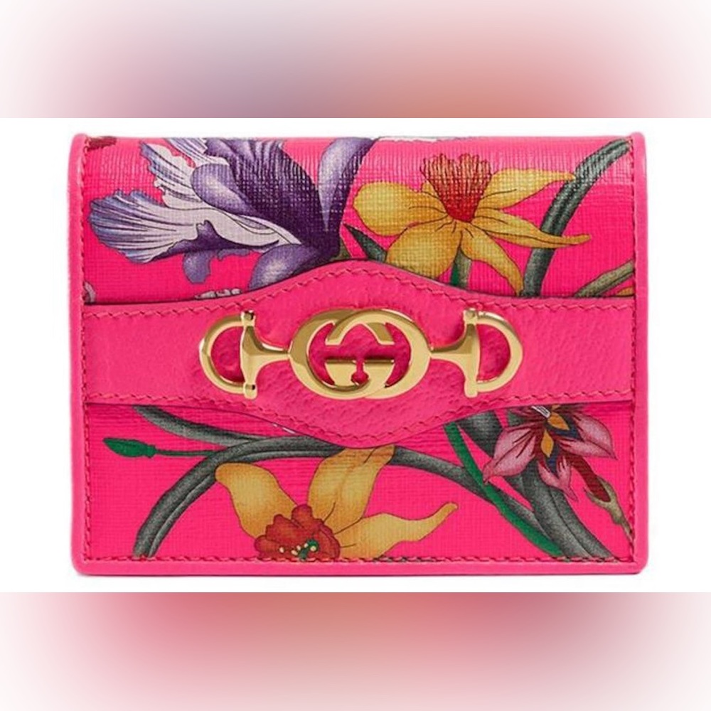 Gucci Supreme hot pink flora wallet with horsebit logo